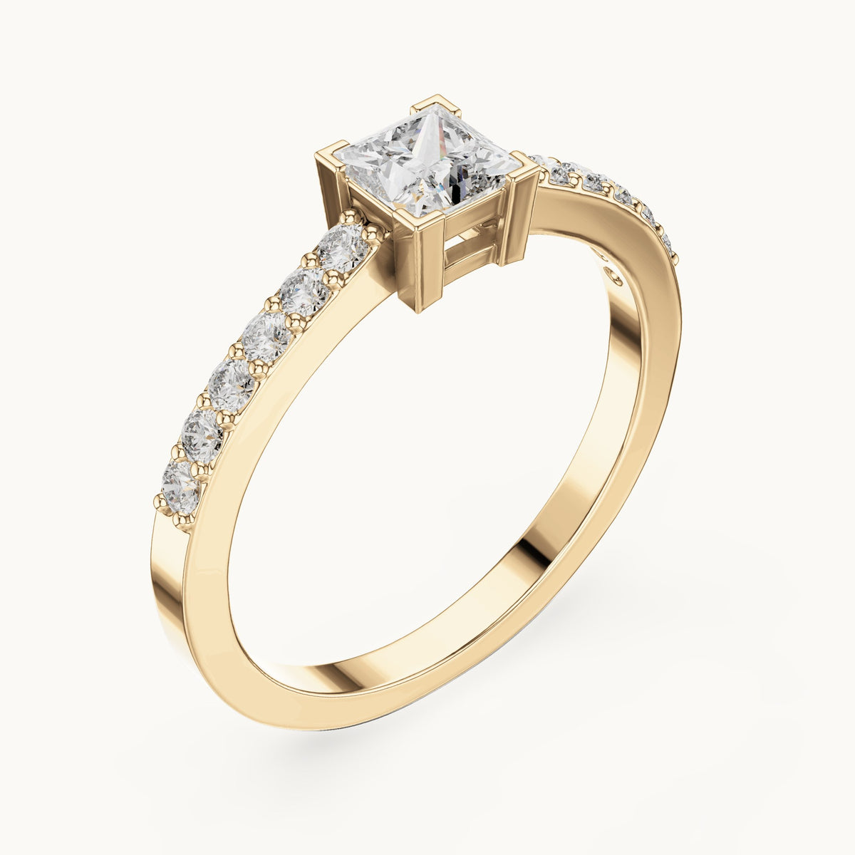 Princess-cut and round lab-grown diamond pavé engagement ring in yellow gold, 0.58 CT TW, view 2