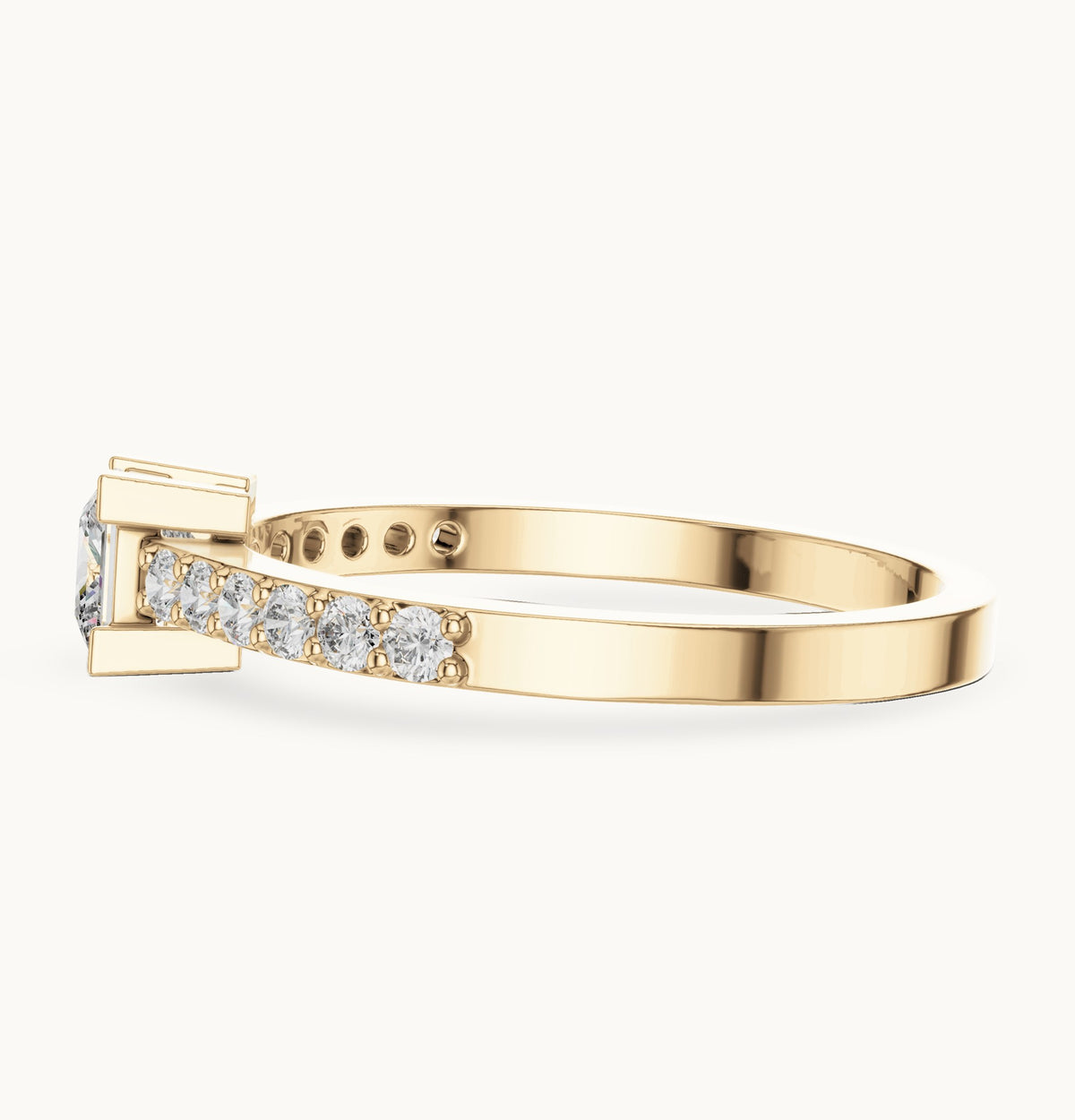 Princess-cut and round lab-grown diamond pavé engagement ring in yellow gold, 0.58 CT TW, view 3