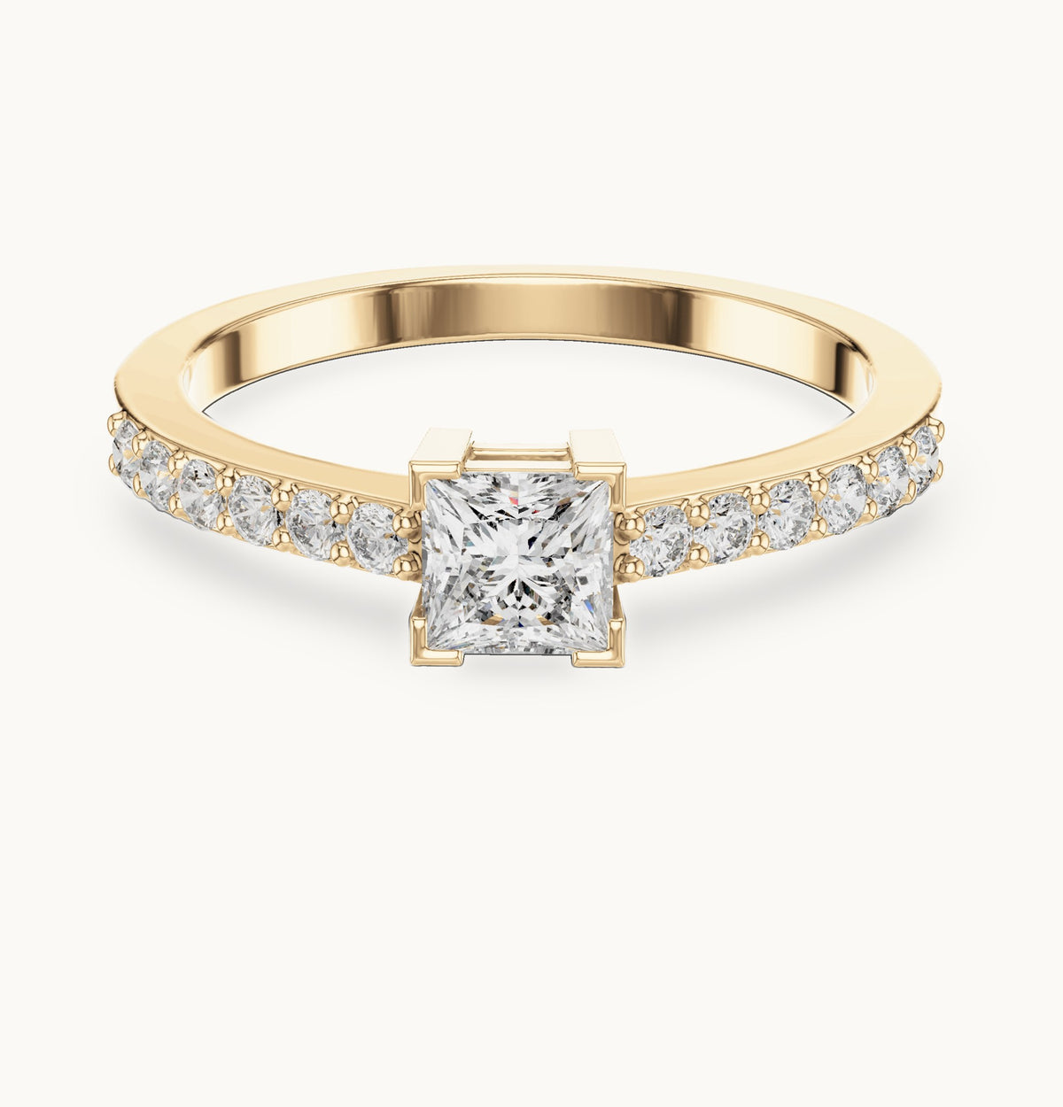 Princess-cut and round lab-grown diamond pavé engagement ring in yellow gold, 0.58 CT TW, view 4