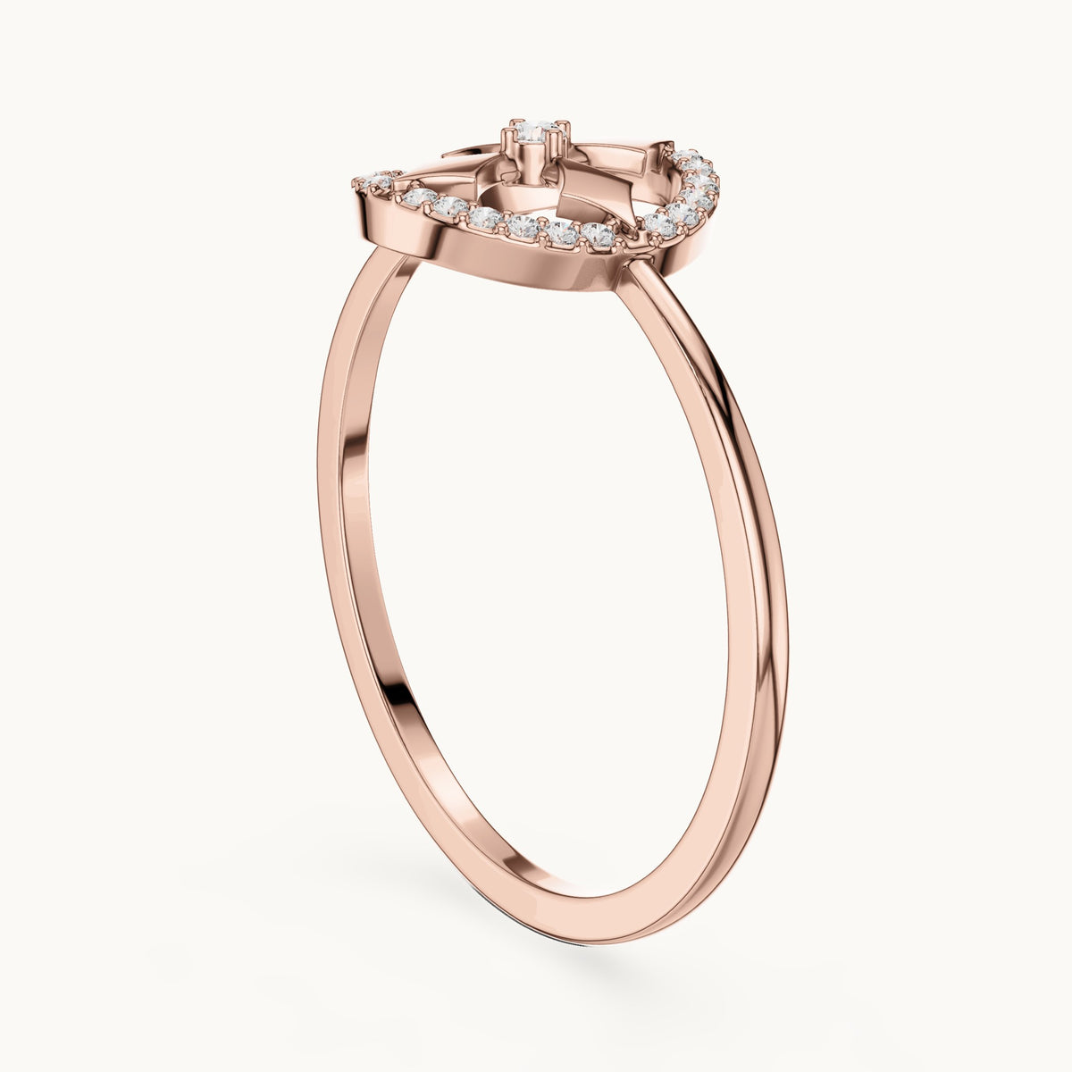 Round lab-grown diamond open circle star motif ring in rose gold, 0.084 CT TW, view 1