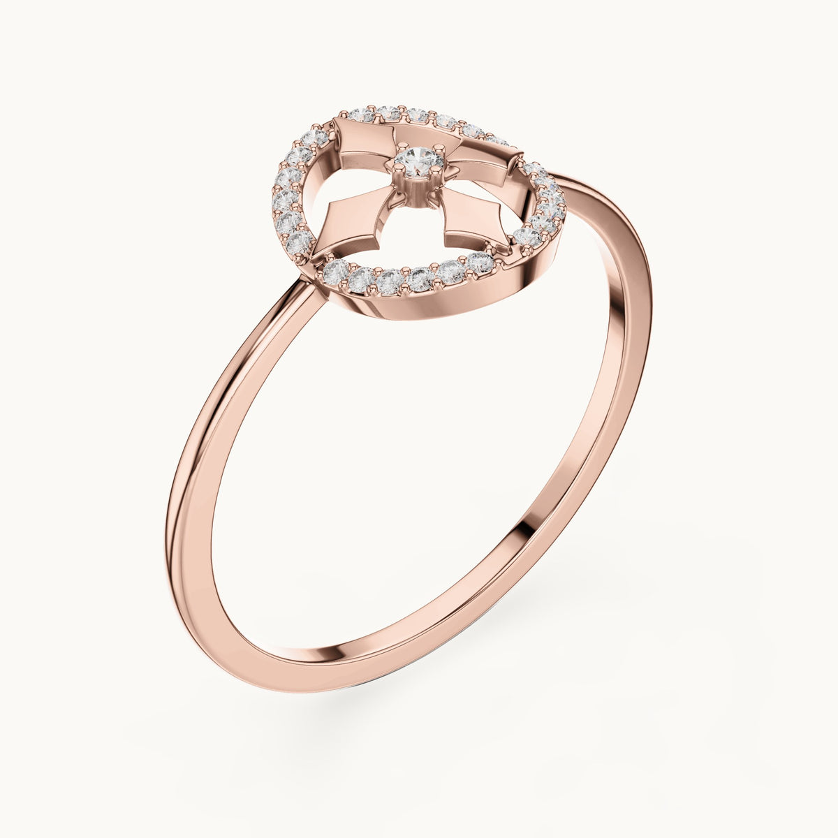 Round lab-grown diamond open circle star motif ring in rose gold, 0.084 CT TW, view 2
