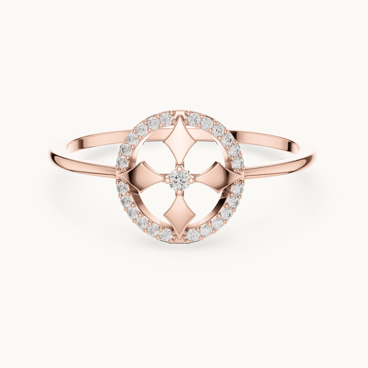 Round lab-grown diamond open circle star motif ring in rose gold, 0.084 CT TW, view 4