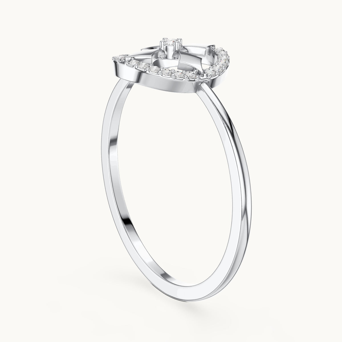 Round lab-grown diamond open circle star motif ring in white gold, 0.084 CT TW, view 1