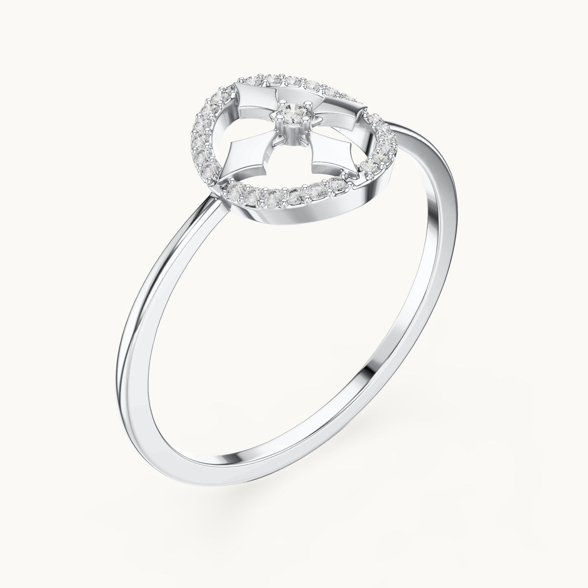 Round lab-grown diamond open circle star motif ring in white gold, 0.084 CT TW, view 2