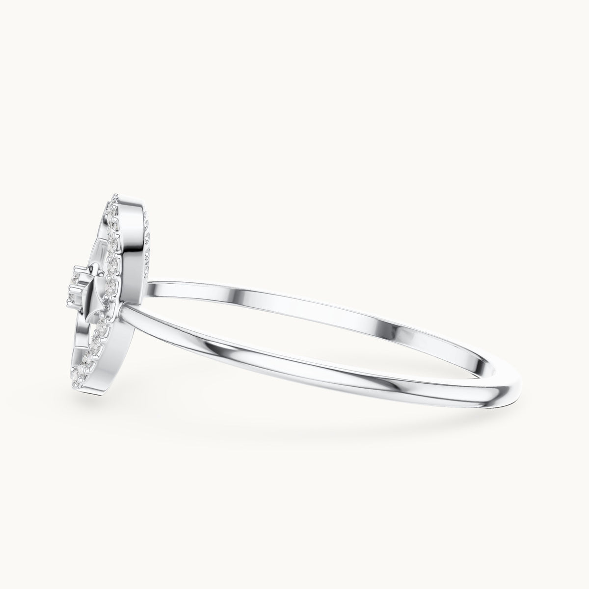 Round lab-grown diamond open circle star motif ring in white gold, 0.084 CT TW, view 3