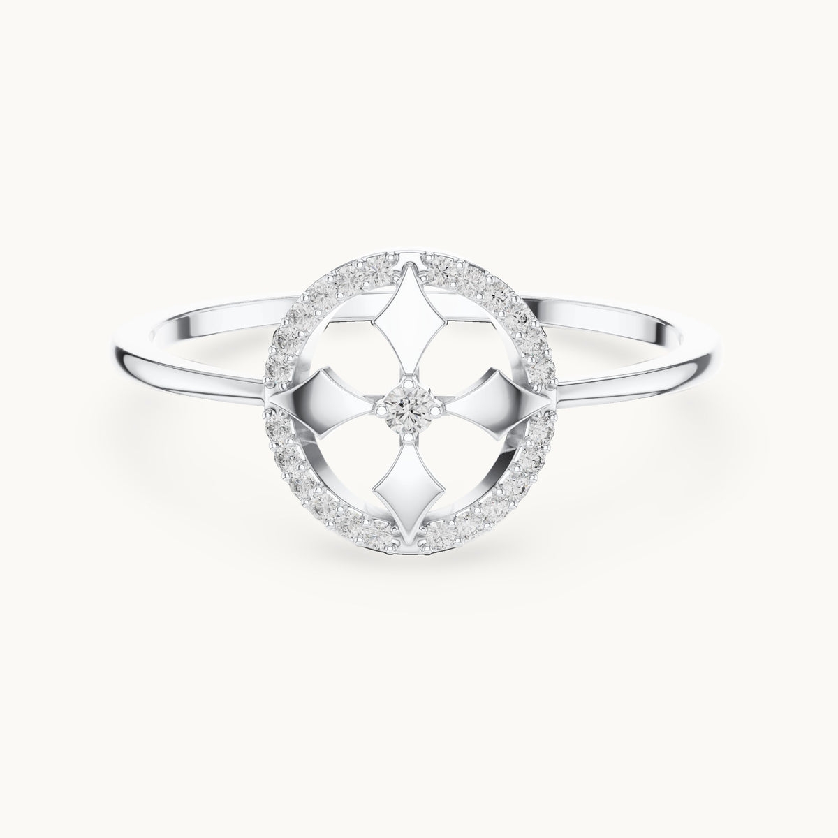 Round lab-grown diamond open circle star motif ring in white gold, 0.084 CT TW, view 4