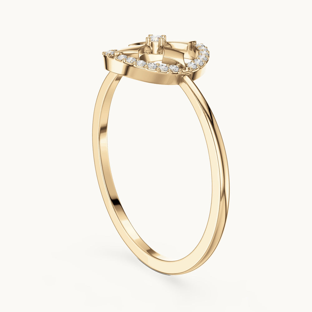 Round lab-grown diamond open circle star motif ring in yellow gold, 0.084 CT TW, view 1
