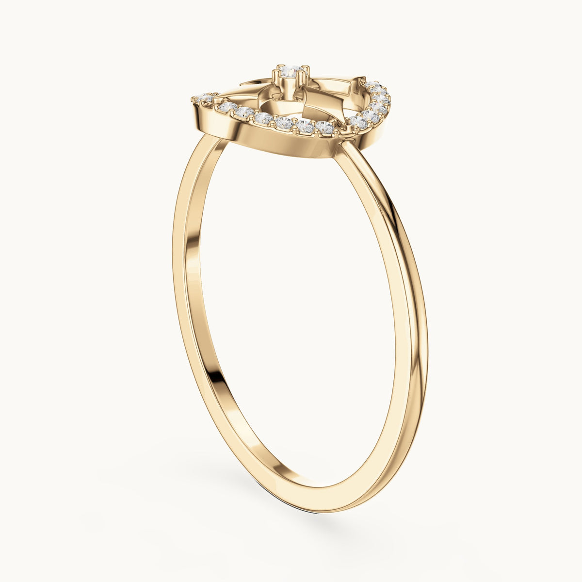 Round lab-grown diamond open circle star motif ring in yellow gold, 0.084 CT TW, view 1