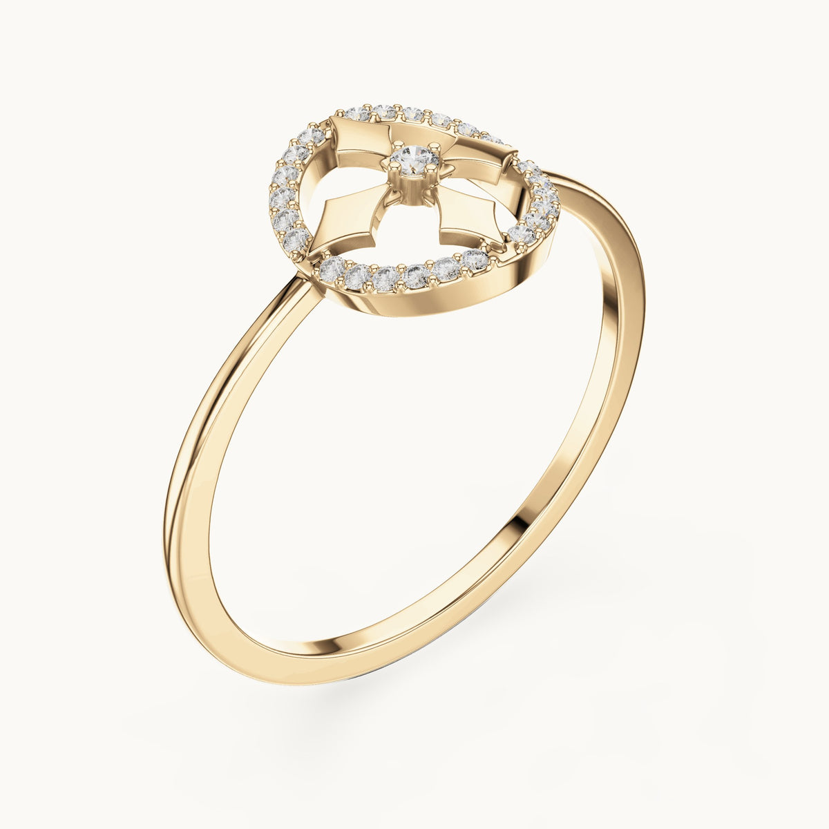 Round lab-grown diamond open circle star motif ring in yellow gold, 0.084 CT TW, view 2