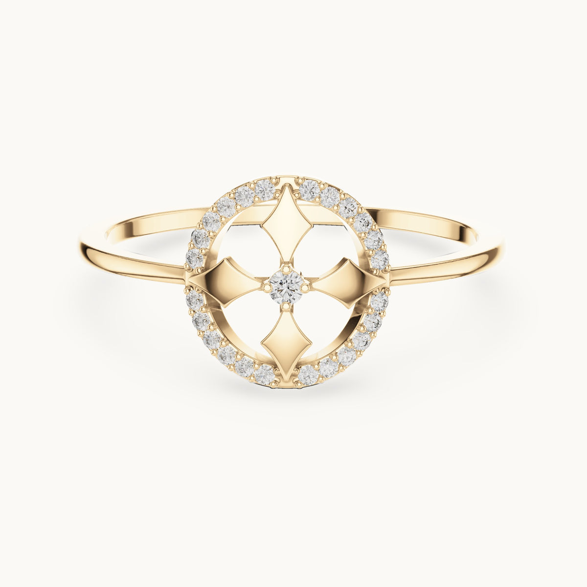 Round lab-grown diamond open circle star motif ring in yellow gold, 0.084 CT TW, view 4