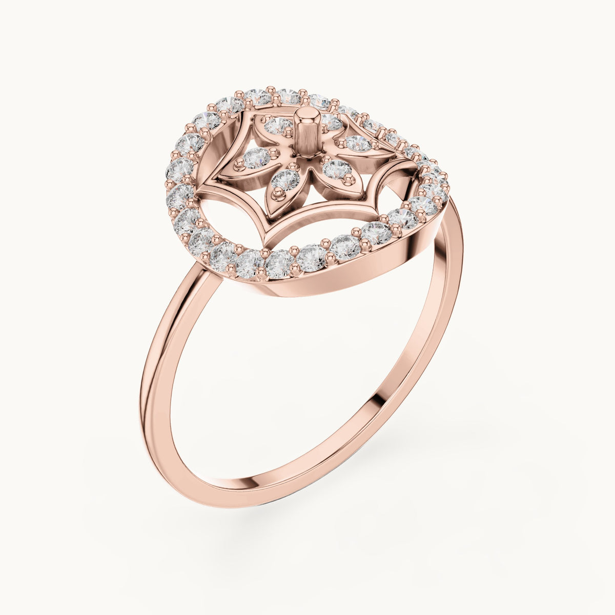 Round lab-grown diamond pave circle flower ring in rose gold, 0.31 CT TW, view 2