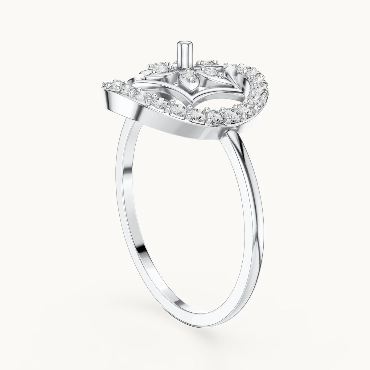 Round lab-grown diamond pave circle flower ring in white gold, 0.31 CT TW, view 1