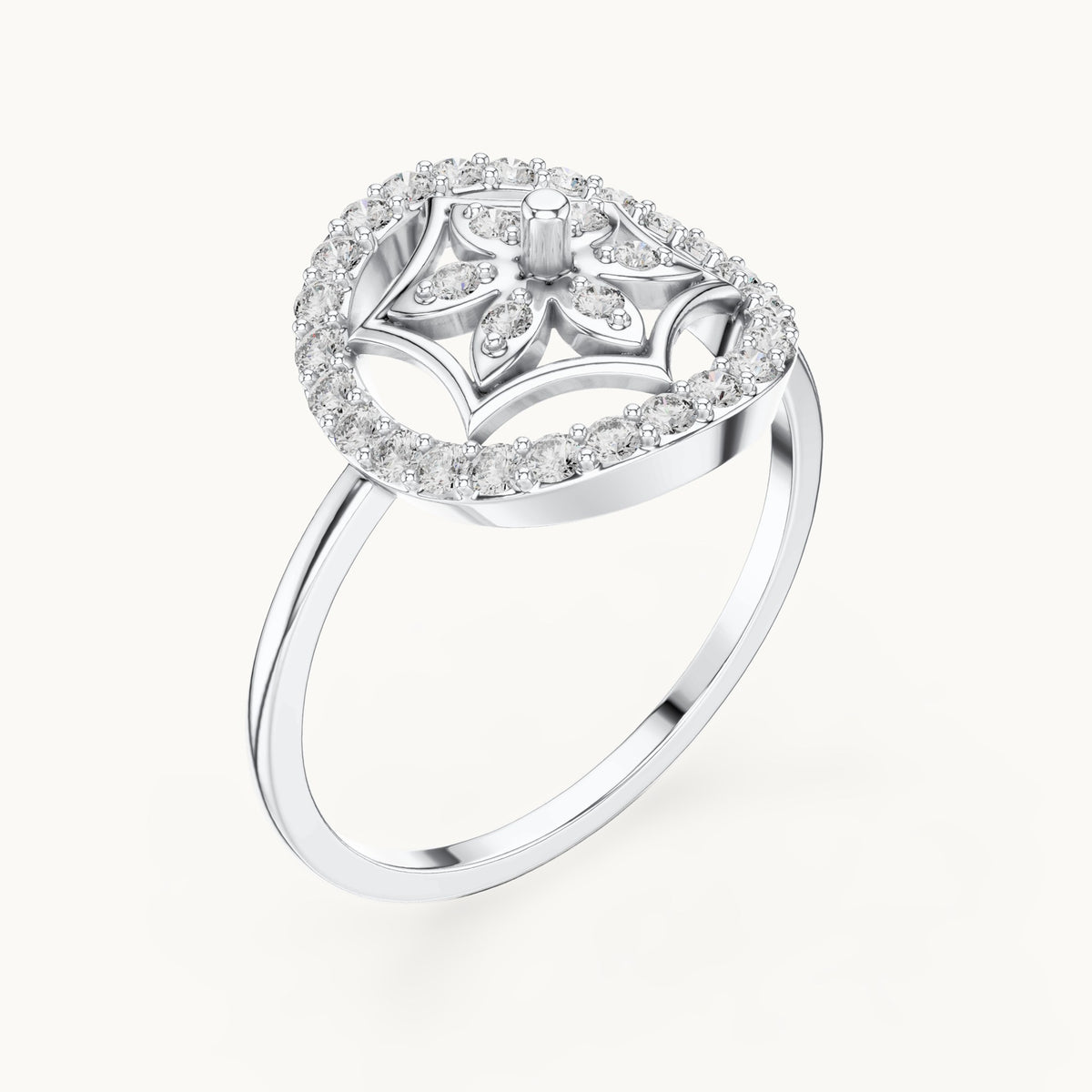 Round lab-grown diamond pave circle flower ring in white gold, 0.31 CT TW, view 2