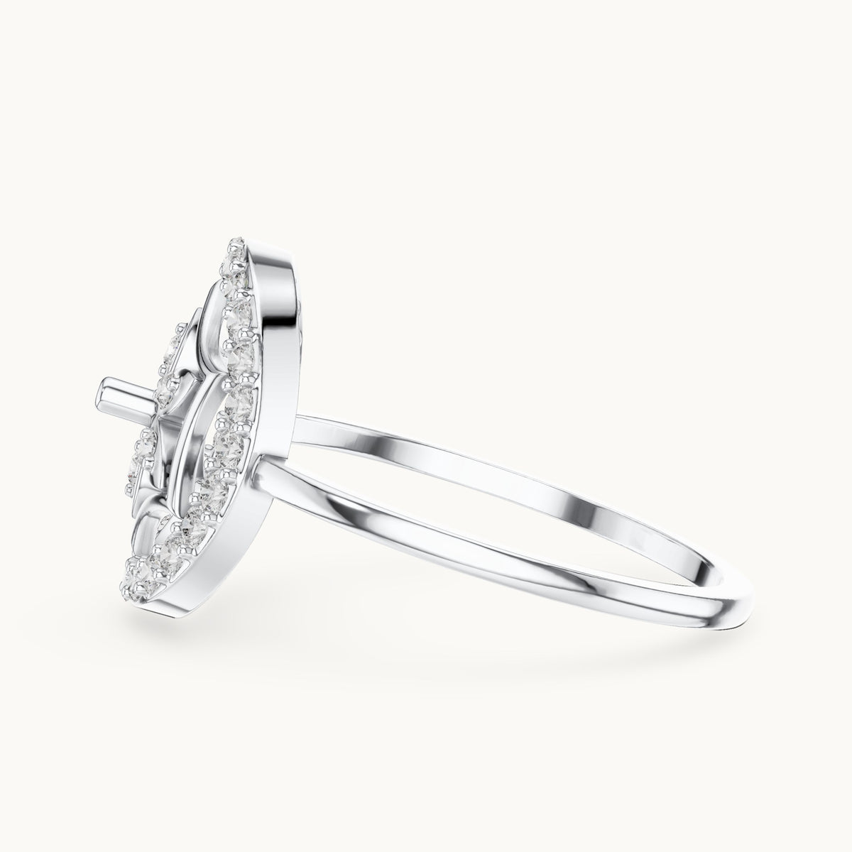 Round lab-grown diamond pave circle flower ring in white gold, 0.31 CT TW, view 3