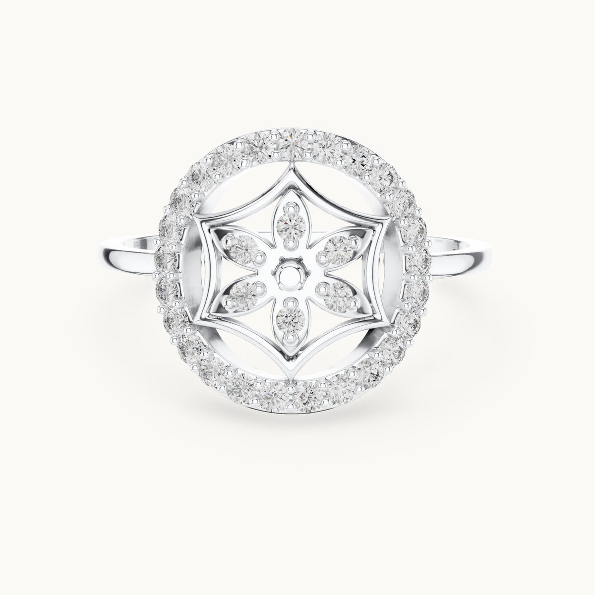 Round lab-grown diamond pave circle flower ring in white gold, 0.31 CT TW, view 4