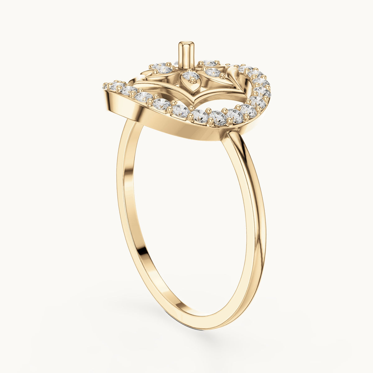 Round lab-grown diamond pave circle flower ring in yellow gold, 0.31 CT TW, view 1