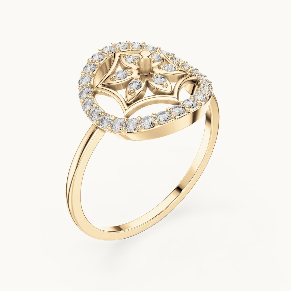 Round lab-grown diamond pave circle flower ring in yellow gold, 0.31 CT TW, view 2