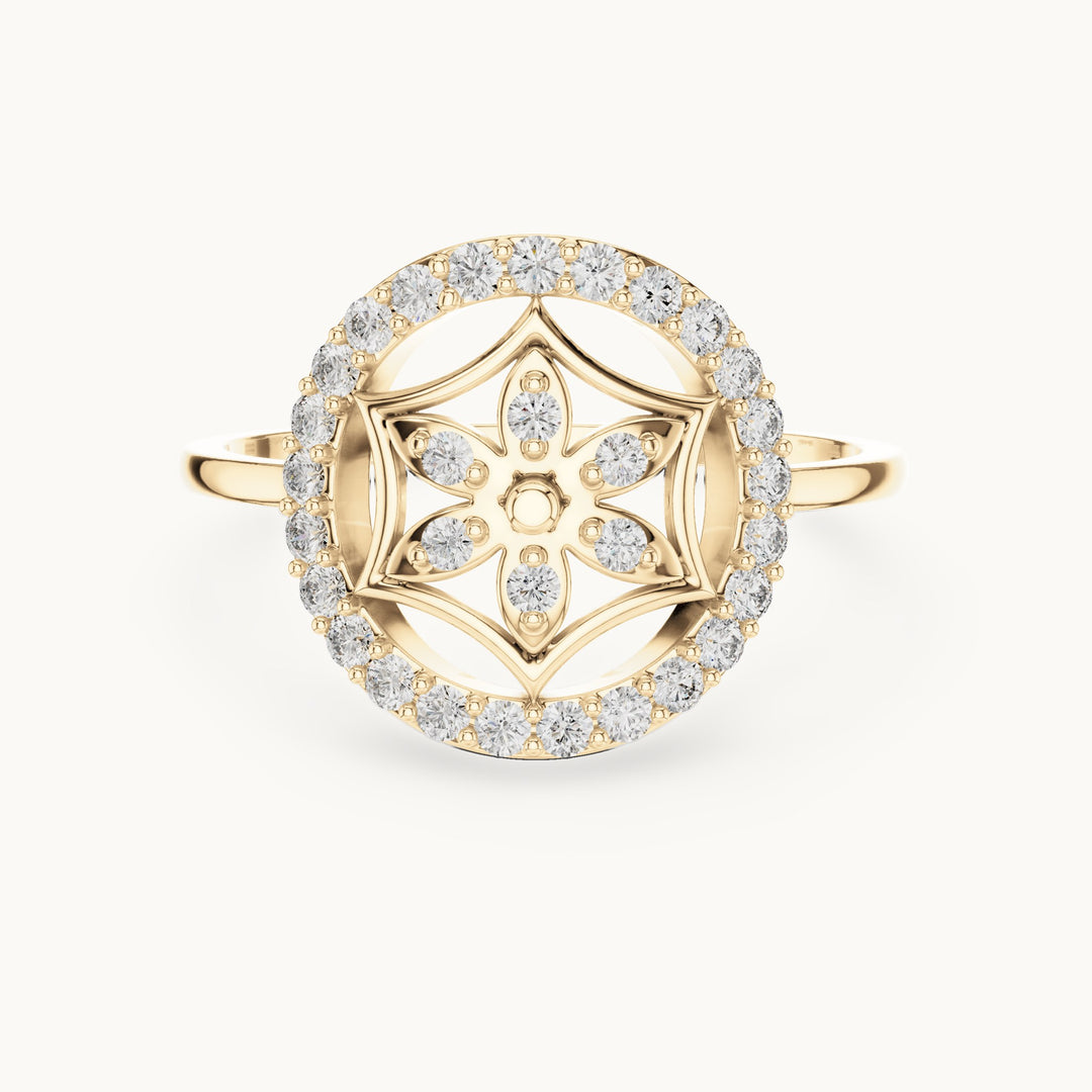 Round lab-grown diamond pave circle flower ring in yellow gold, 0.31 CT TW, view 4