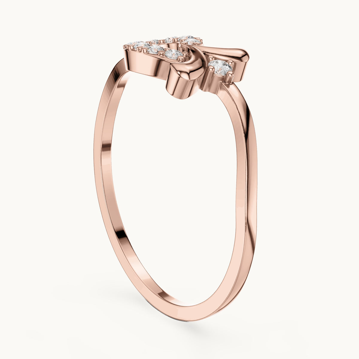 Round lab-grown diamond loop and leaf ring in rose gold, 0.10 CT TW, view 1