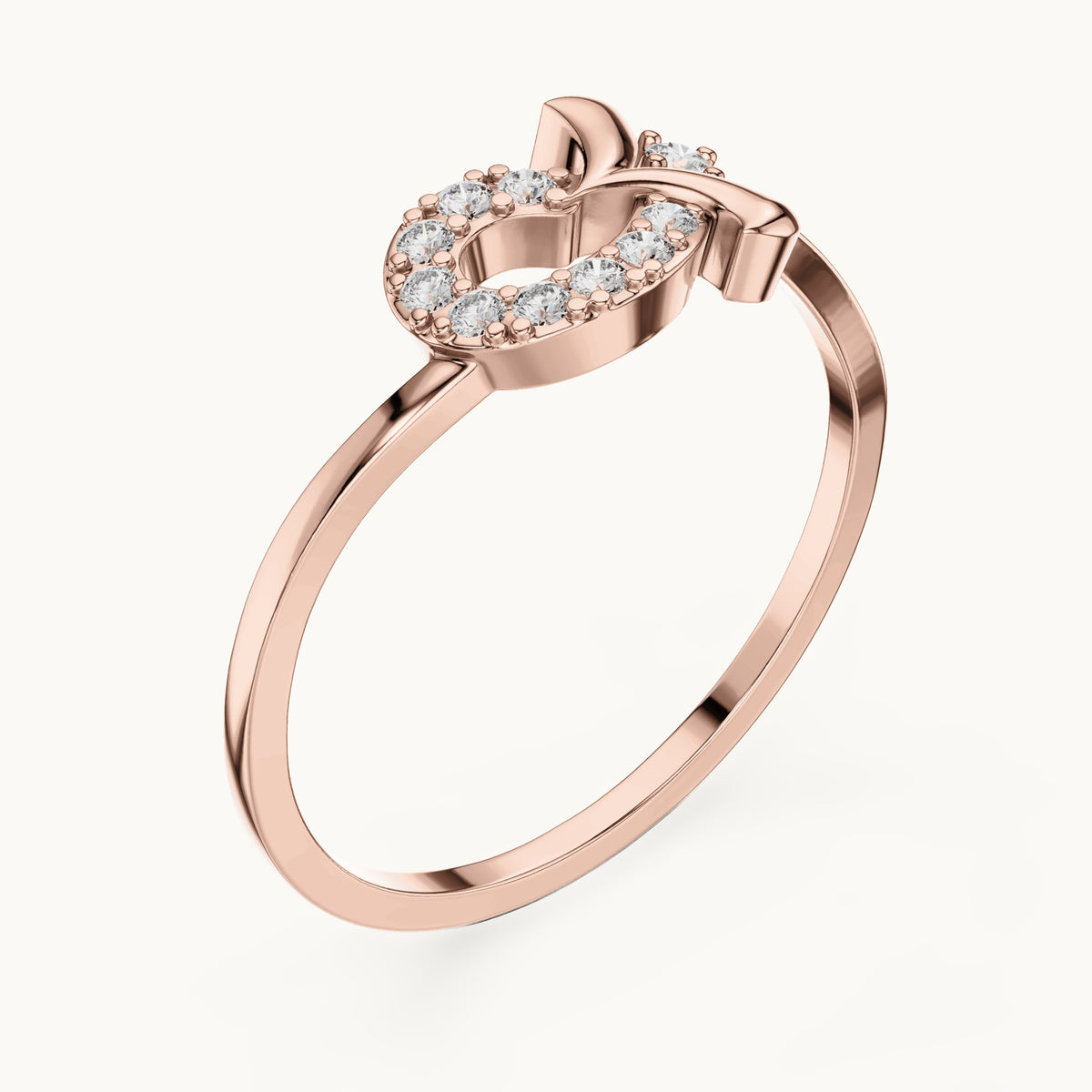 Round lab-grown diamond loop and leaf ring in rose gold, 0.10 CT TW, view 2