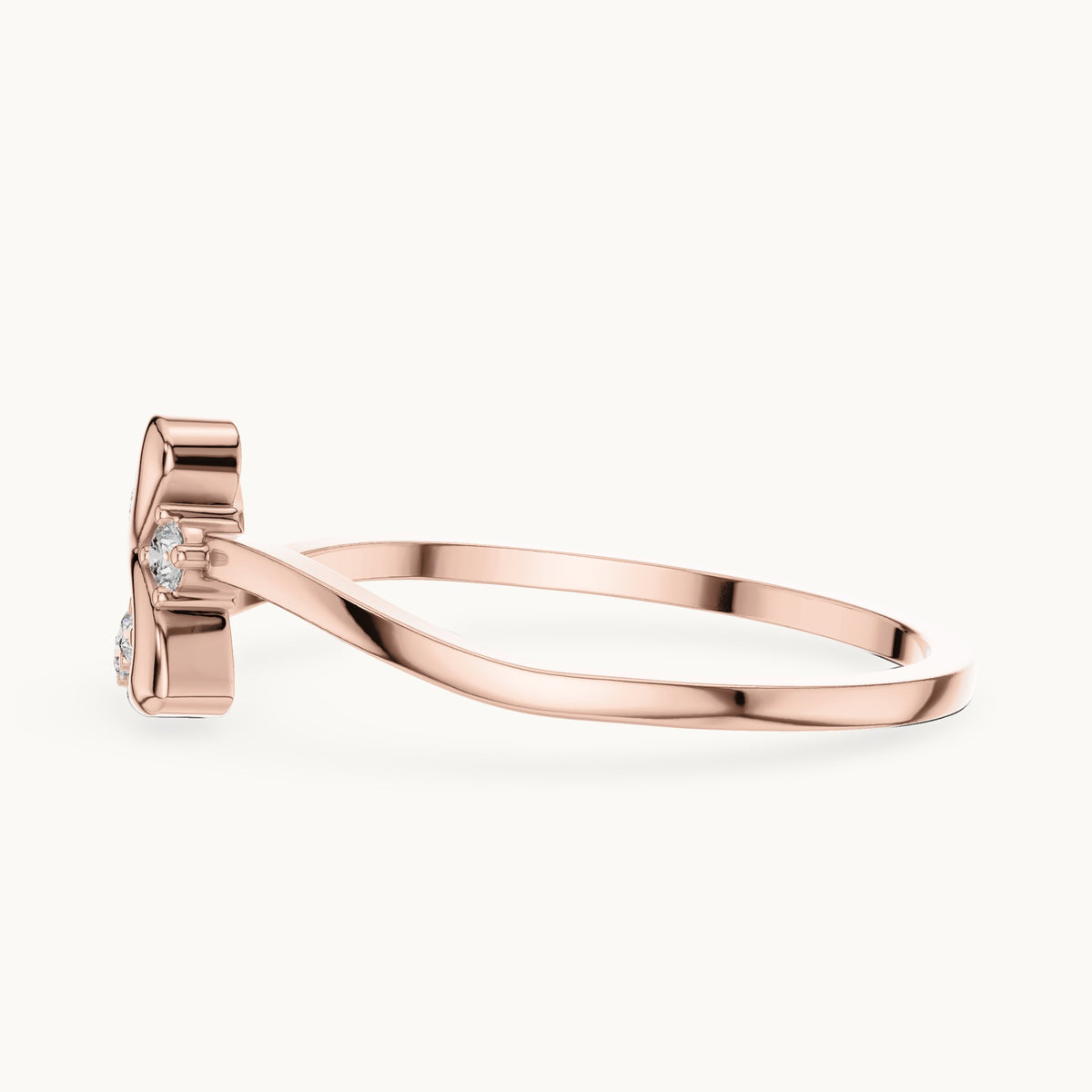 Round lab-grown diamond loop and leaf ring in rose gold, 0.10 CT TW, view 3