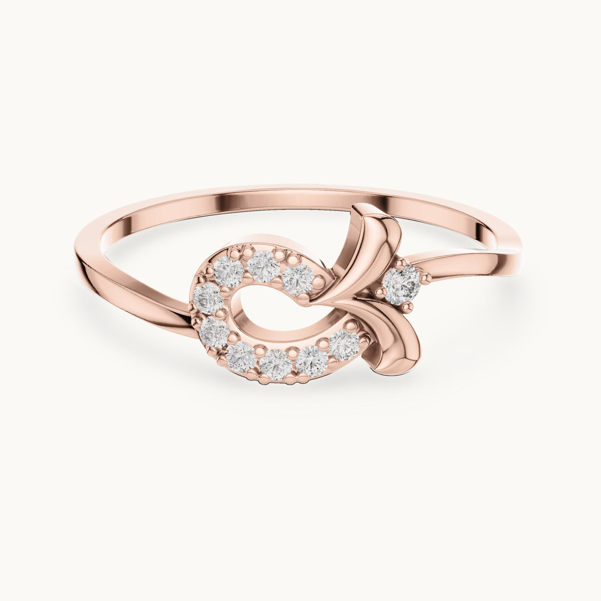 Round lab-grown diamond loop and leaf ring in rose gold, 0.10 CT TW, view 4