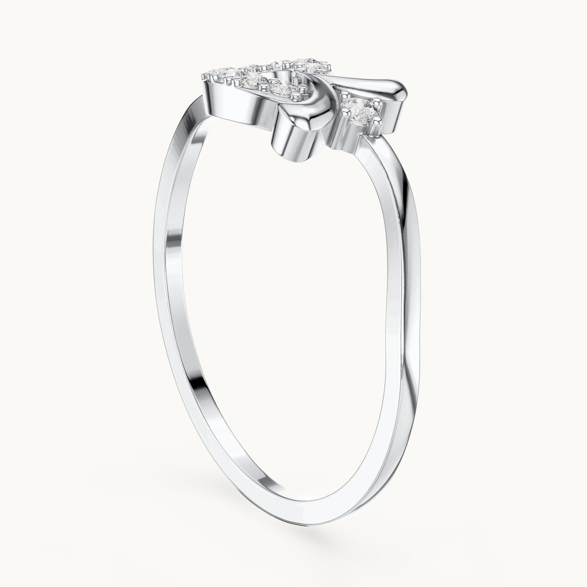 Round lab-grown diamond loop and leaf ring in white gold, 0.10 CT TW, view 1