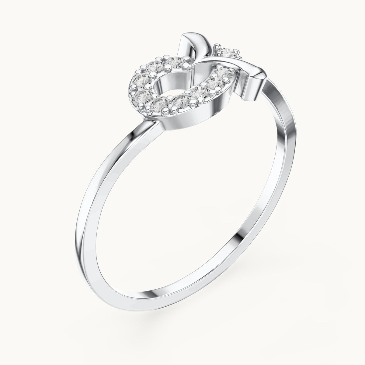 Round lab-grown diamond loop and leaf ring in white gold, 0.10 CT TW, view 2