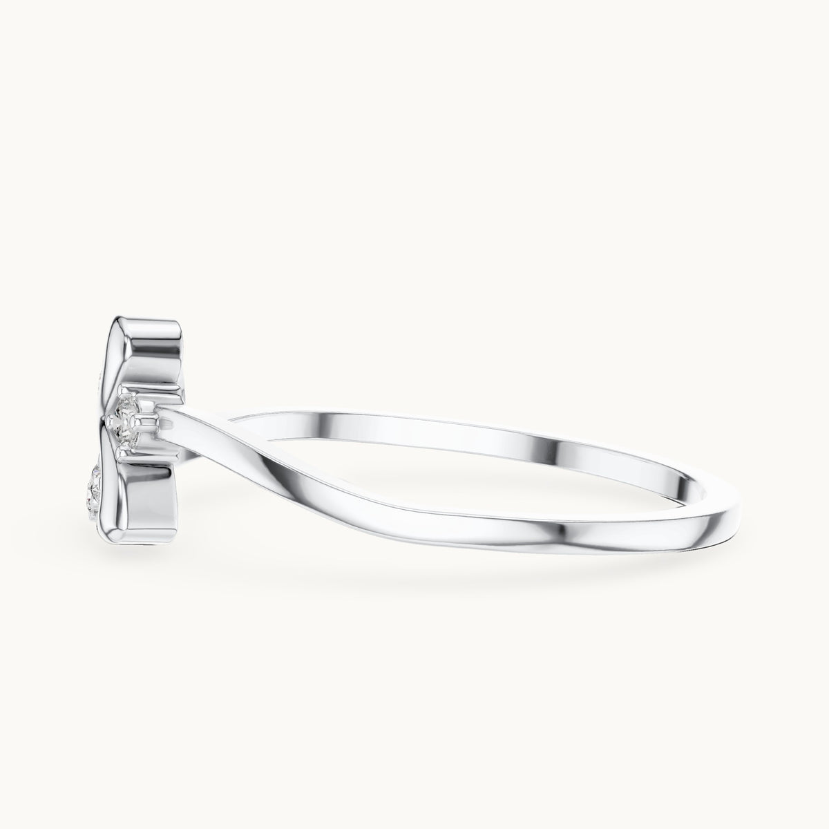Round lab-grown diamond loop and leaf ring in white gold, 0.10 CT TW, view 3