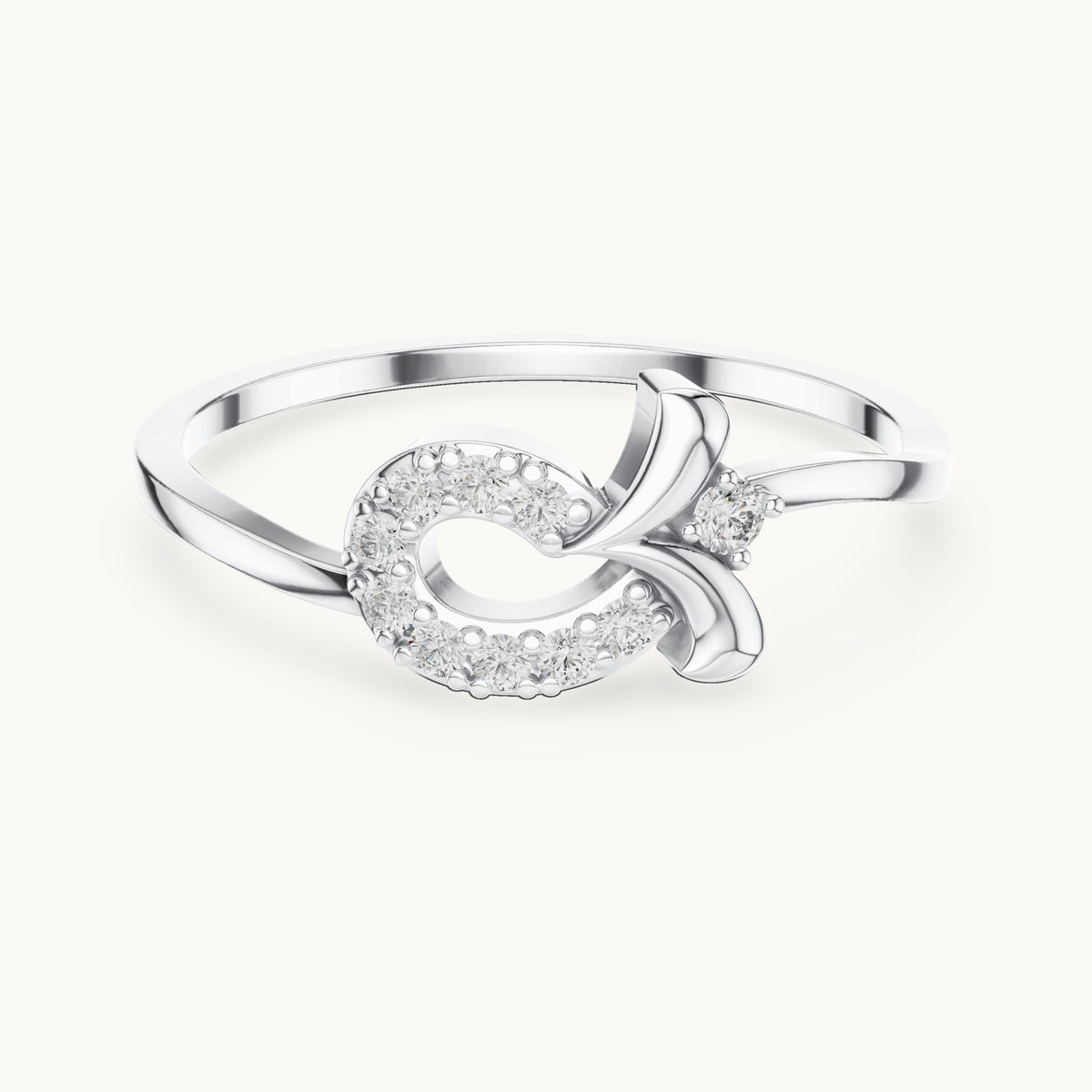 Round lab-grown diamond loop and leaf ring in white gold, 0.10 CT TW, view 4
