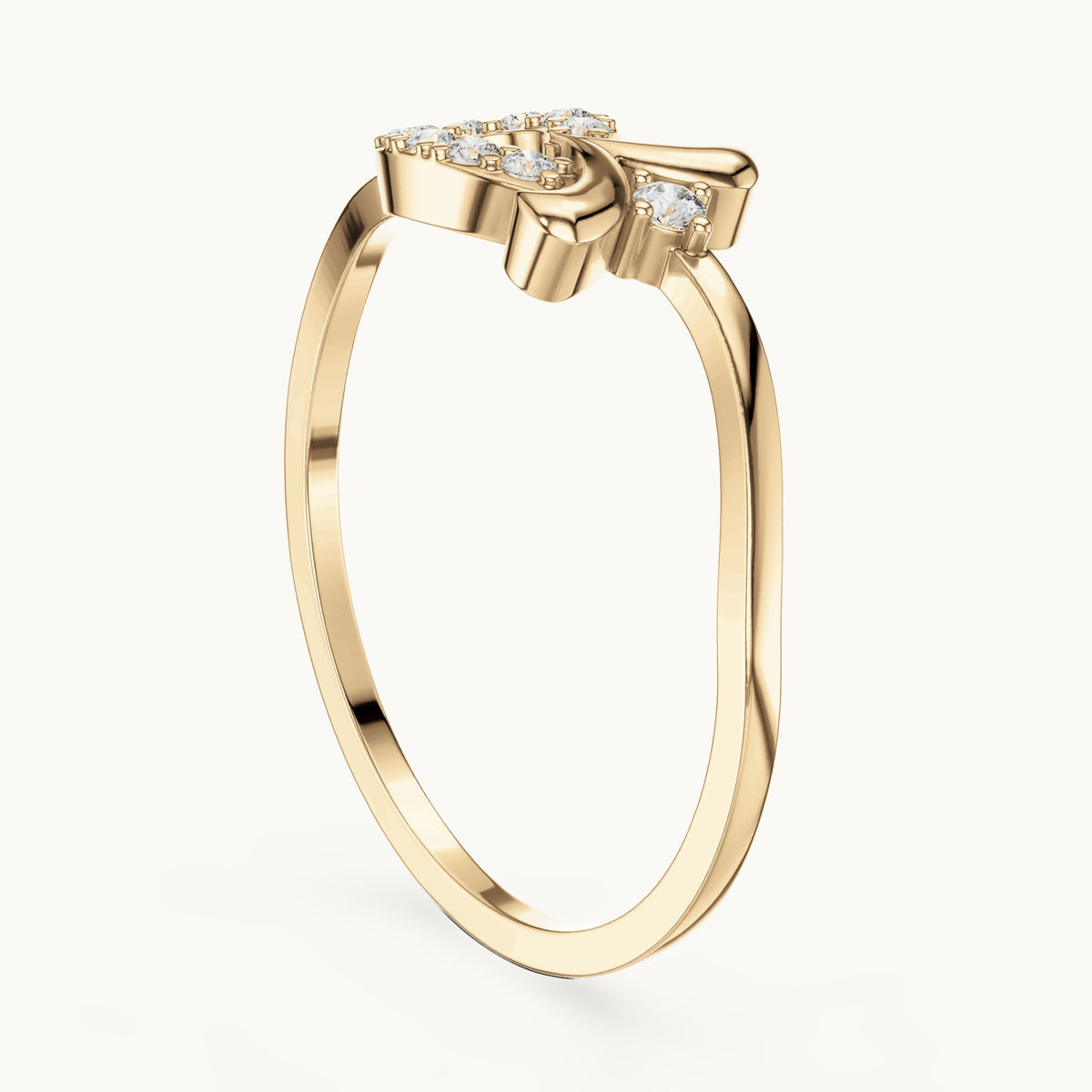 Round lab-grown diamond loop and leaf ring in yellow gold, 0.10 CT TW, view 1