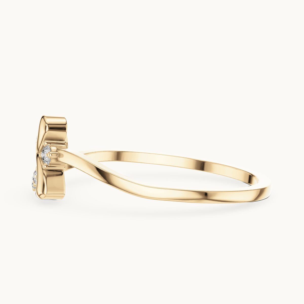 Round lab-grown diamond loop and leaf ring in yellow gold, 0.10 CT TW, view 3