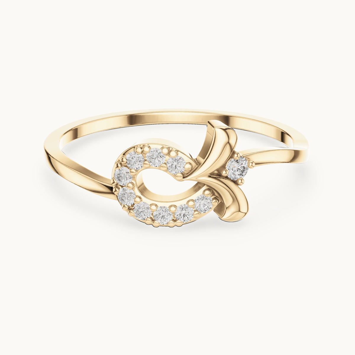 Round lab-grown diamond loop and leaf ring in yellow gold, 0.10 CT TW, view 4