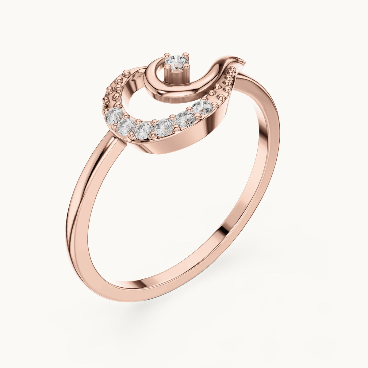 Round lab-grown diamond crescent moon swirl ring in rose gold, 0.087 CT TW, view 2