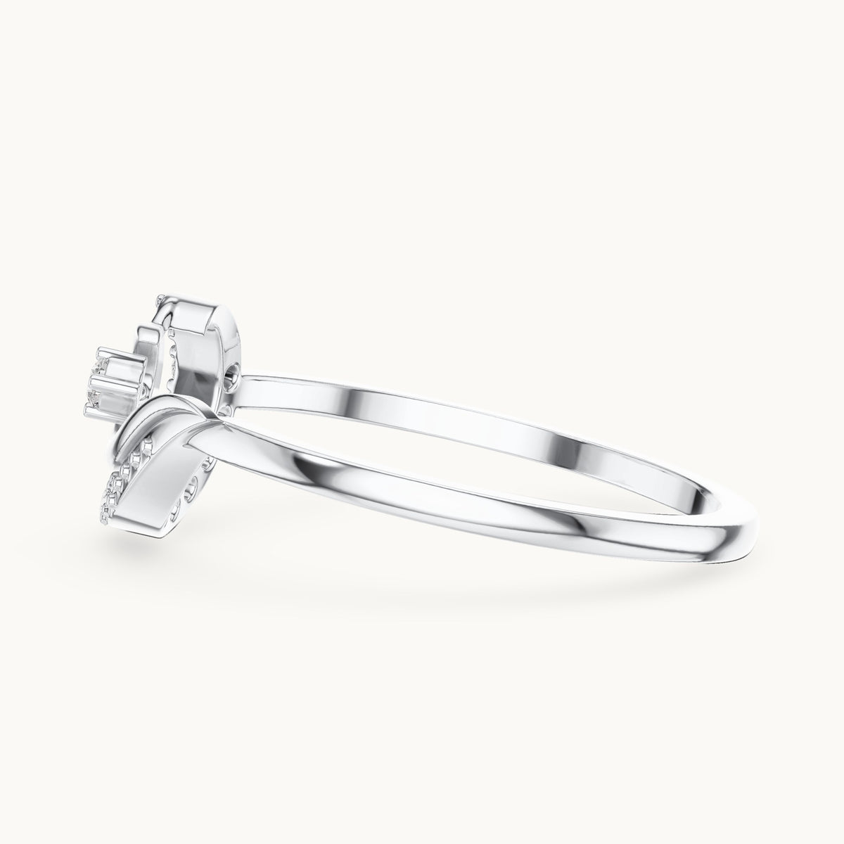 Round lab-grown diamond crescent moon swirl ring in white gold, 0.087 CT TW, view 3
