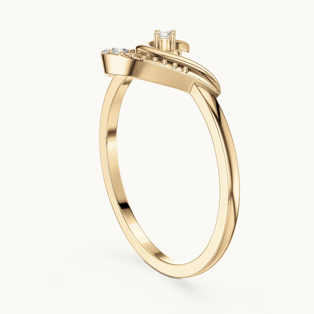 Round lab-grown diamond crescent moon swirl ring in yellow gold, 0.087 CT TW, view 1