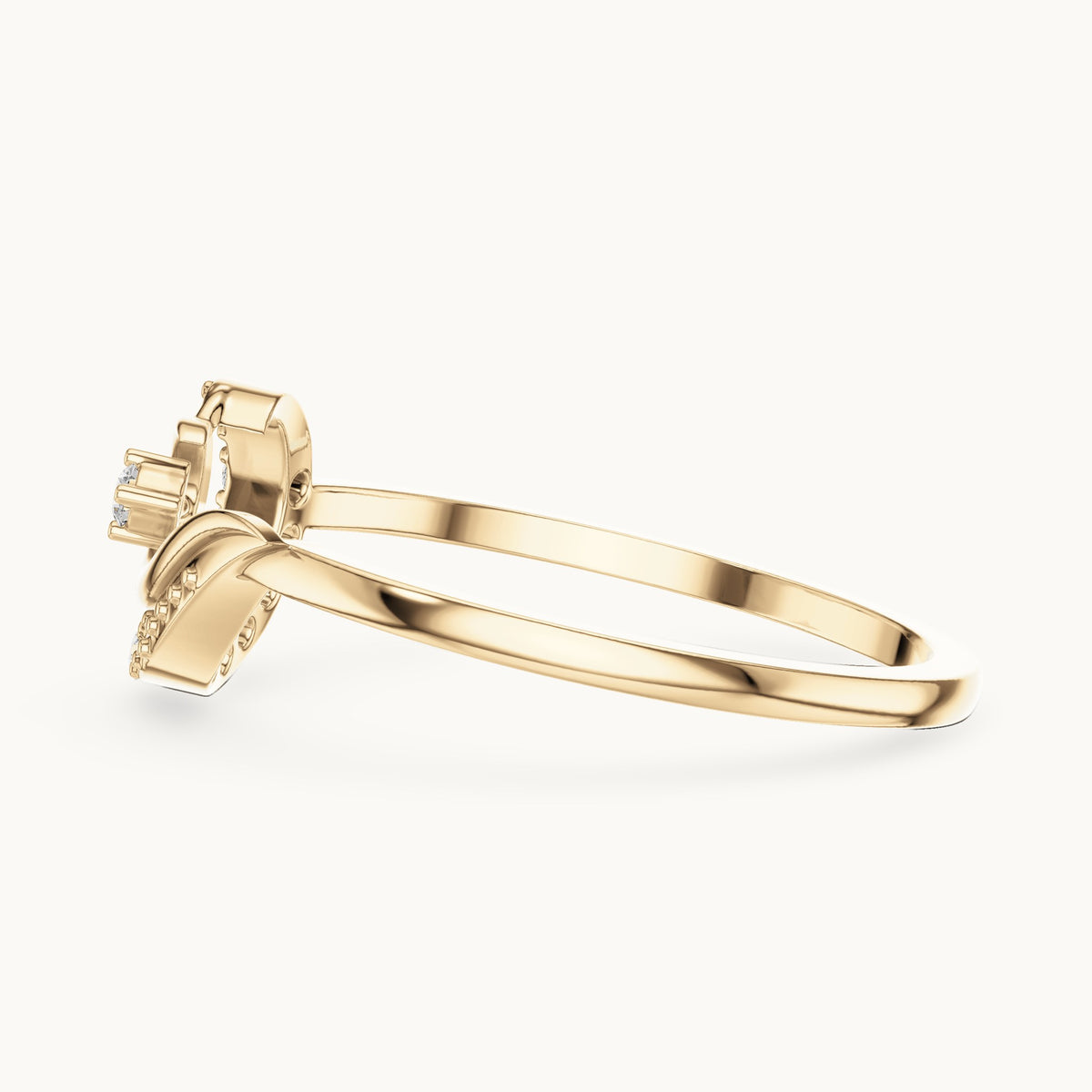 Round lab-grown diamond crescent moon swirl ring in yellow gold, 0.087 CT TW, view 3