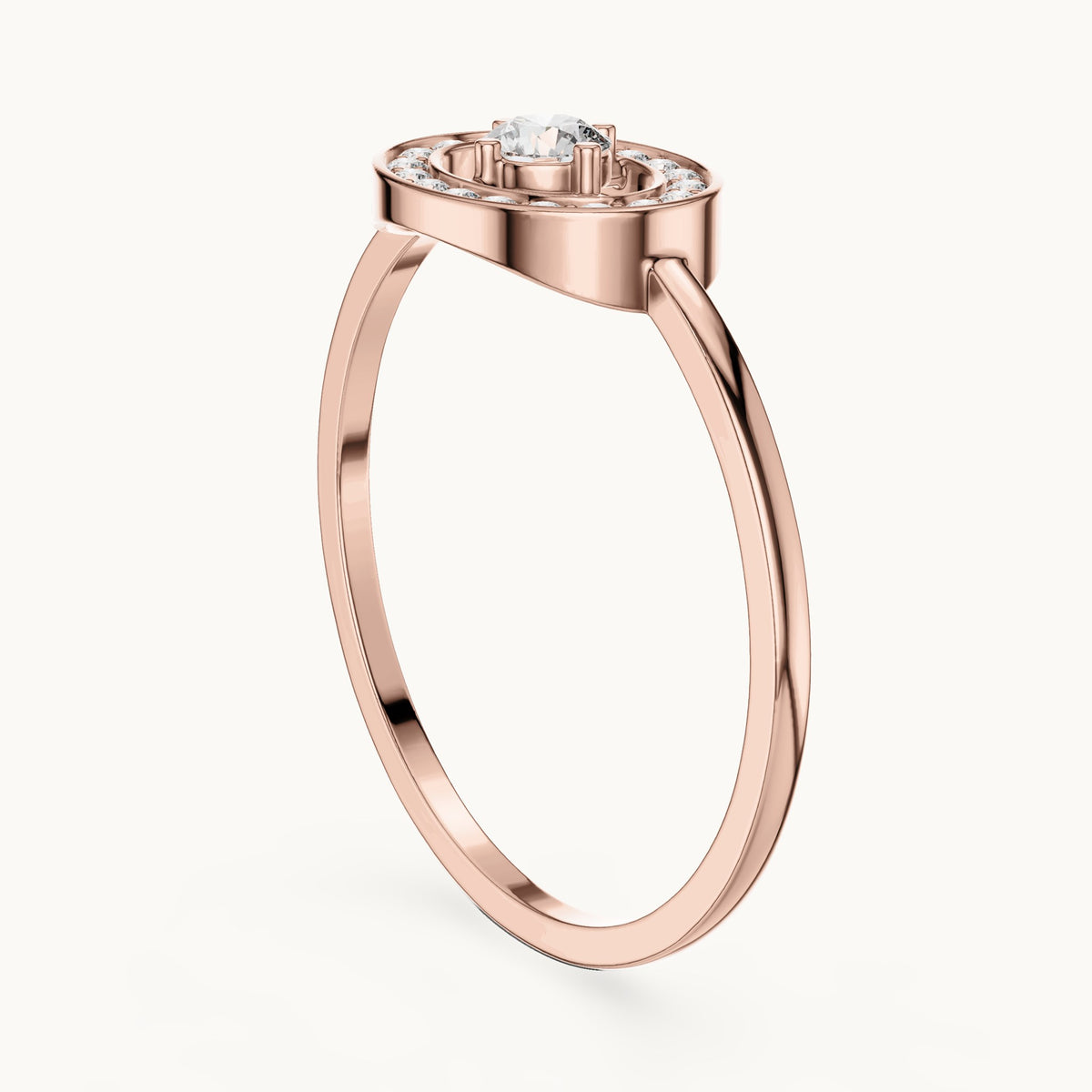 Round lab-grown diamond floating solitaire oval frame ring in rose gold, 0.18 CT TW, view 1