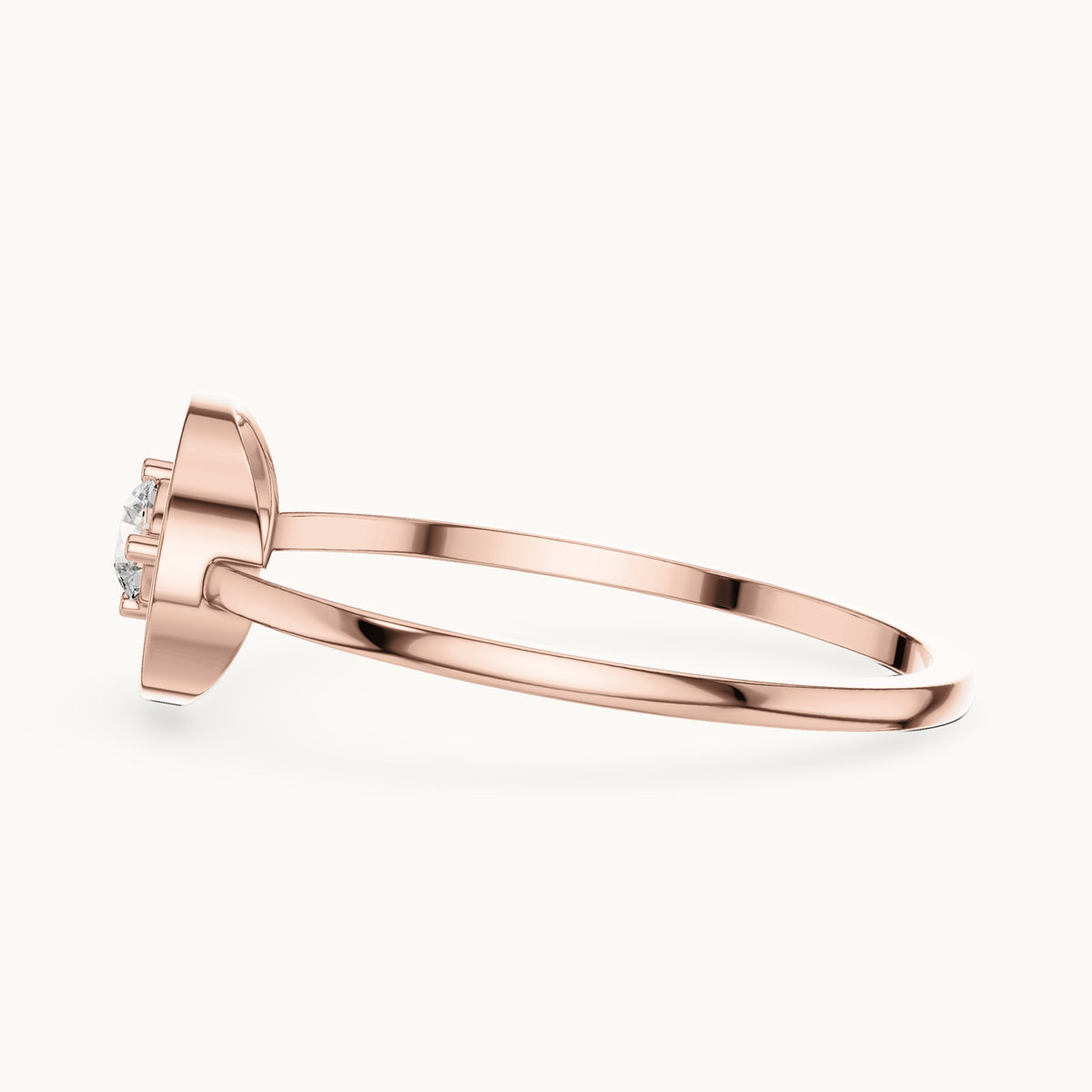 Round lab-grown diamond floating solitaire oval frame ring in rose gold, 0.18 CT TW, view 3