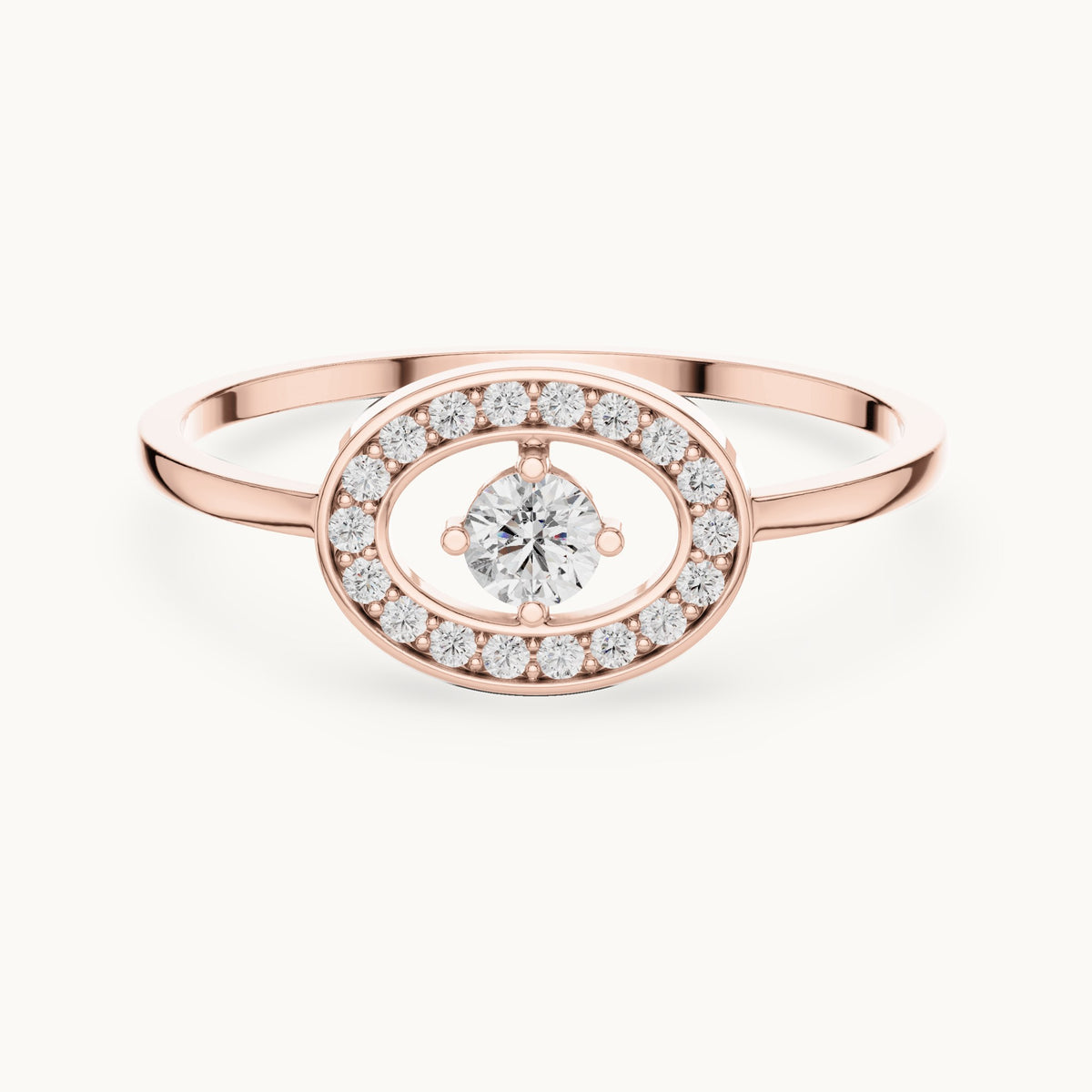Round lab-grown diamond floating solitaire oval frame ring in rose gold, 0.18 CT TW, view 4