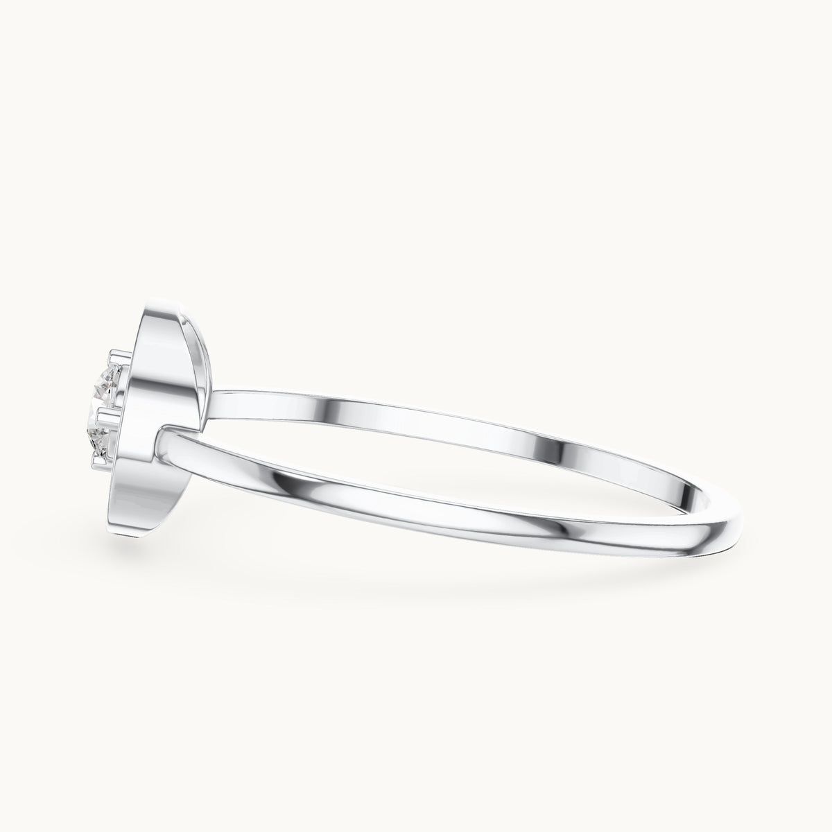 Round lab-grown diamond floating solitaire oval frame ring in white gold, 0.18 CT TW, view 3