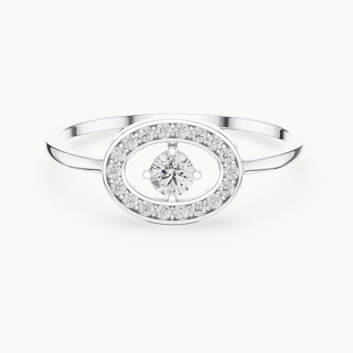 Round lab-grown diamond floating solitaire oval frame ring in white gold, 0.18 CT TW, view 4