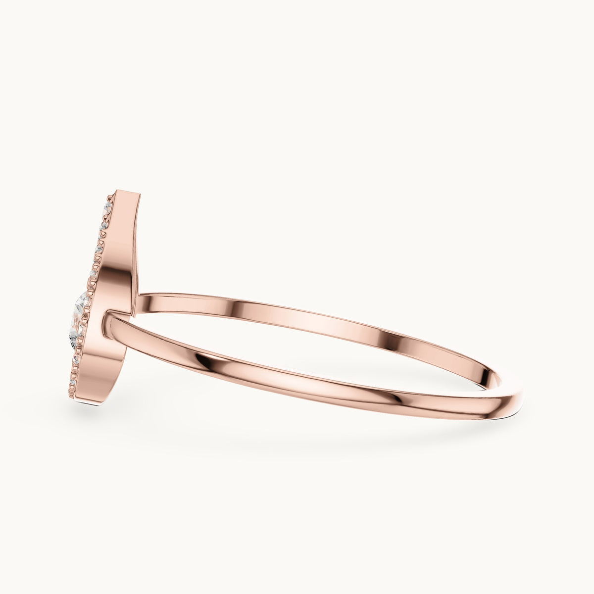 Round lab-grown diamond teardrop halo ring in rose gold, 0.18 CT TW, view 3