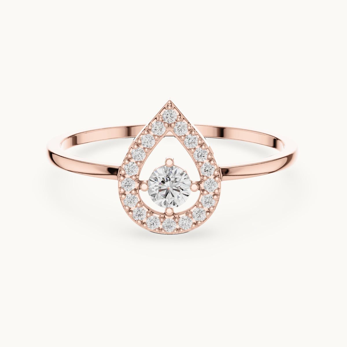 Round lab-grown diamond teardrop halo ring in rose gold, 0.18 CT TW, view 4