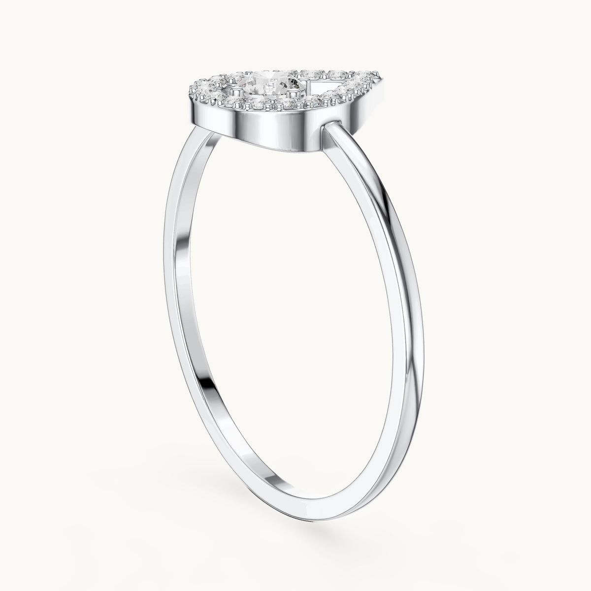 Round lab-grown diamond teardrop halo ring in white gold, 0.18 CT TW, view 1