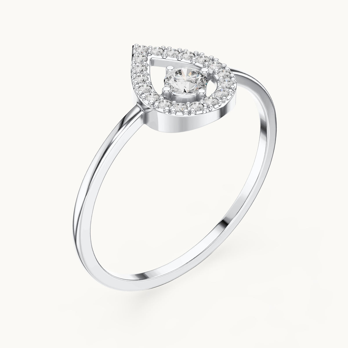 Round lab-grown diamond teardrop halo ring in white gold, 0.18 CT TW, view 2