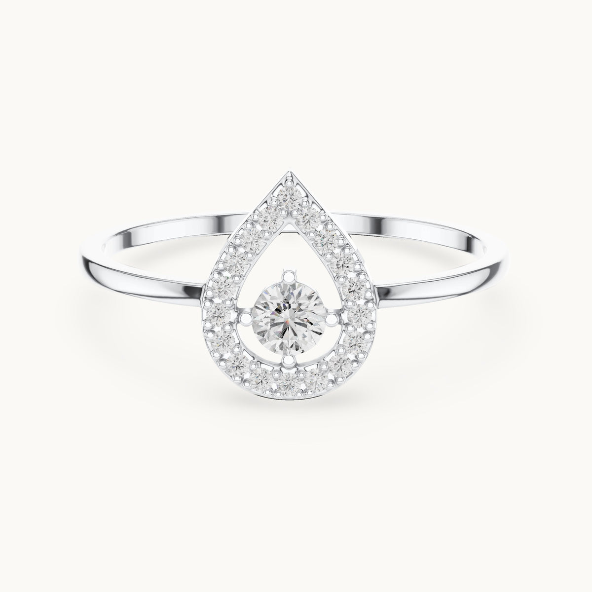 Round lab-grown diamond teardrop halo ring in white gold, 0.18 CT TW, view 4