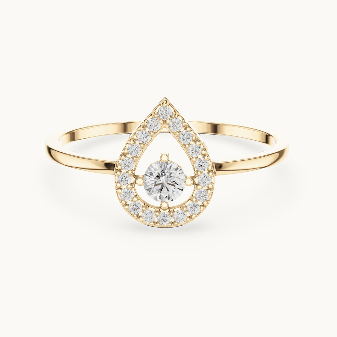 Round lab-grown diamond teardrop halo ring in yellow gold, 0.18 CT TW, view 4