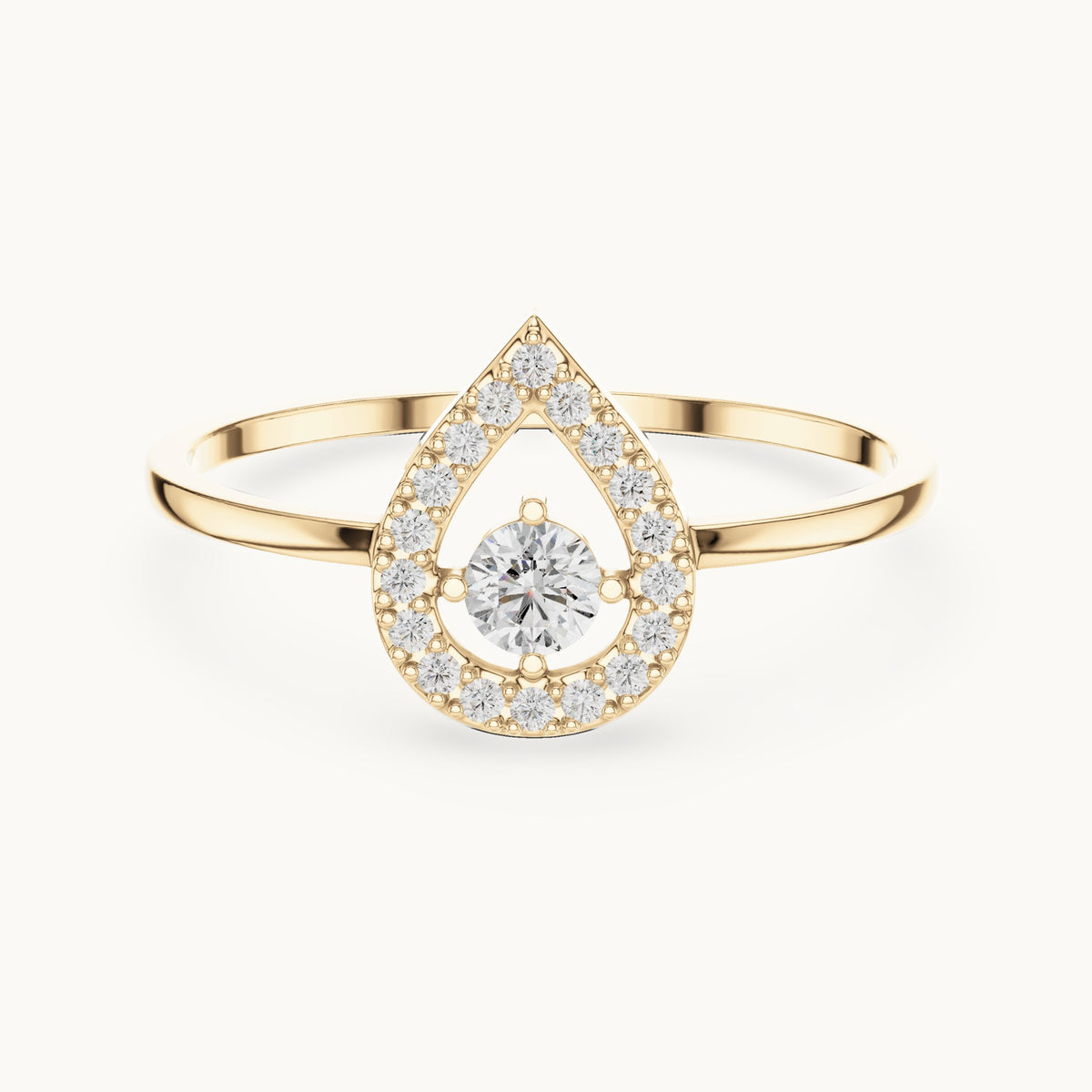 Round lab-grown diamond teardrop halo ring in yellow gold, 0.18 CT TW, view 4