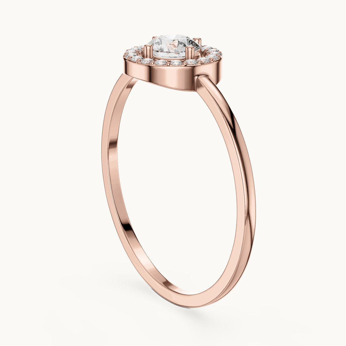 Round lab-grown diamond halo ring in rose gold, 0.329 CT TW, view 1